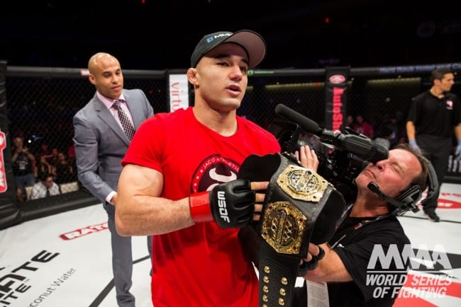 Marlon Moraes, who defends his WSOF bantamweight title tonight.