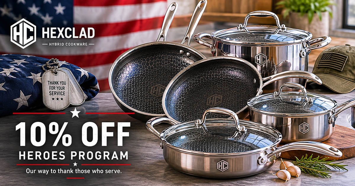 HexClad Heroes Program military discount 10% off - active duty veterans first responders cookware 2026