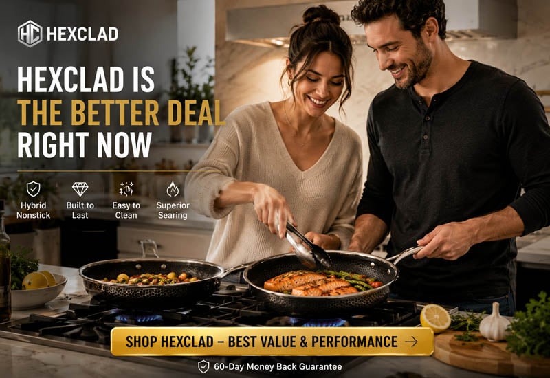 Happy home cook using HexClad cookware summer sale winner 2026